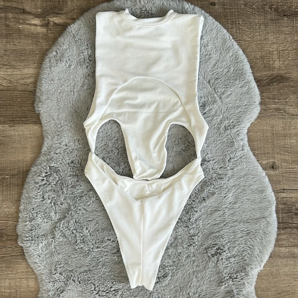 Frankie’s Bikinis Blake Ribbed White One Piece Swimsuit XS